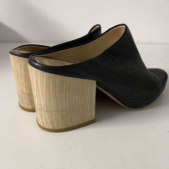 The Shoe Box Black Slip On Leather Almond Toe Mule Block 3" Heel Pump 38 - Picture 7 of 9